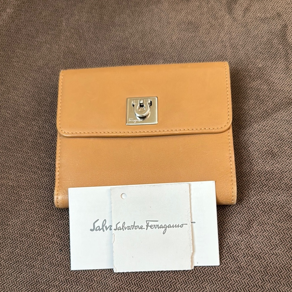 Salvatore Ferragamo Tan Leather Wallet with Silver Hardware